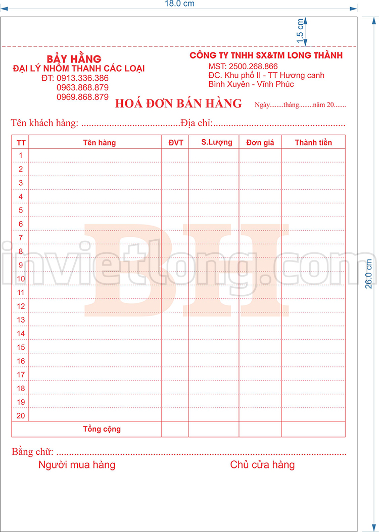 in hóa đơn giá rẻ tại Vĩnh Phúc